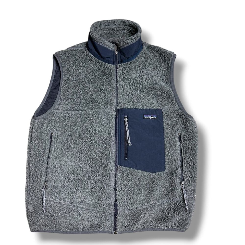 Vintage 90s Patagonia Retro X Deep Pile Vest Gray Blue Fleece Canada Made Sz M